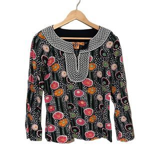 TORY BURCH Embroidered Floral Blouse Cotton Tunic Top Size 4